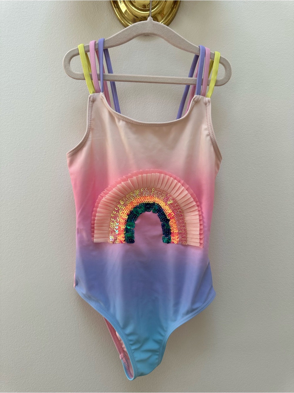Lola + The Boys Pink Purple Blue Ombre Sequin Rainbow One-Piece